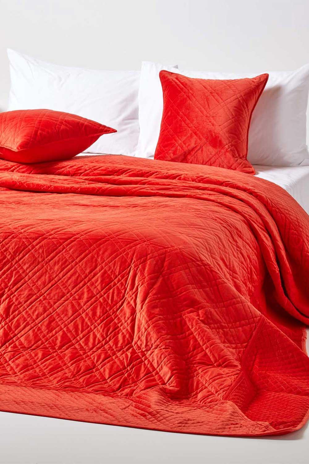 Luxury Quilted Velvet Bedspread Geometric Pattern Throw